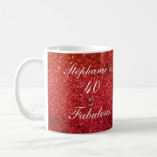 40 And Fabulous Birthday Red Glitter White Modern Coffee Mug