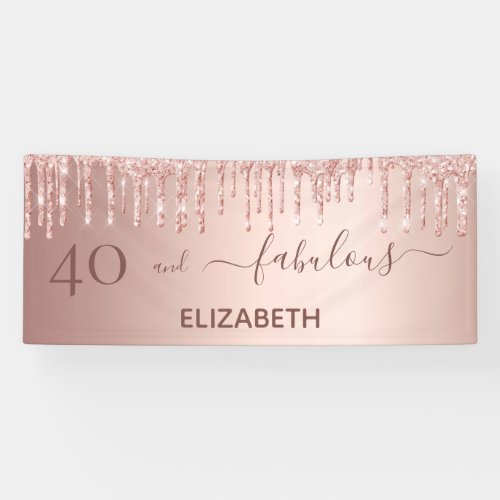 40 and Fabulous birthday rose gold glitter pink Banner