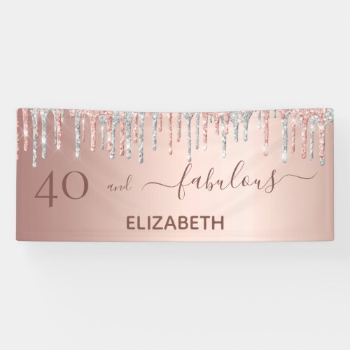 40 and Fabulous birthday rose gold glitter silver Banner