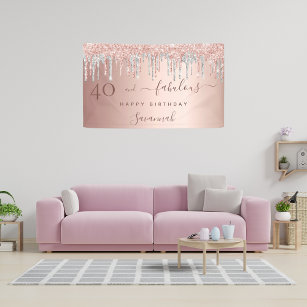40 and Fabulous birthday rose gold glitter silver Banner