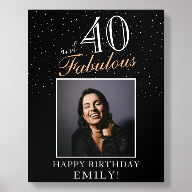40 and Fabulous Black 40th Birthday Photo Acrylic Photo Tile (Front Set)