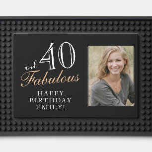 40 and Fabulous Black 40th Birthday Photo Bar Mat
