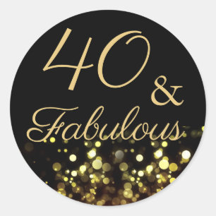 40 and Fabulous Black and Gold Birthday Sticker