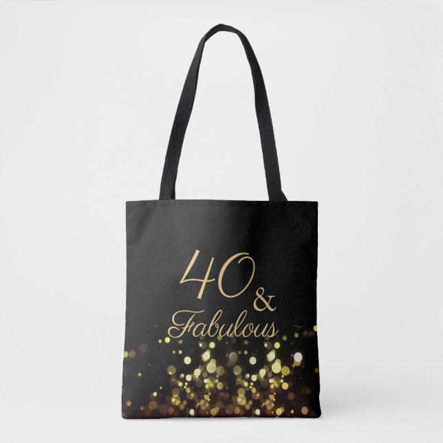 40 and Fabulous Black and Gold Birthday Tote Bag (Front)
