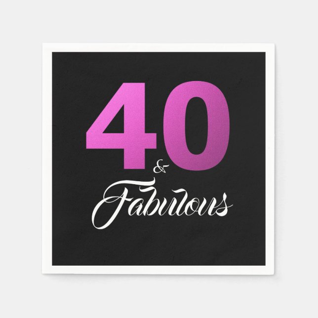 40 and Fabulous Black and Pink Birthday Party Napkins (Front)