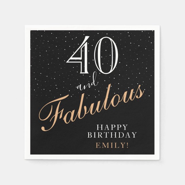 40 and Fabulous Black Elegant 40th Birthday Party Napkins (Front)