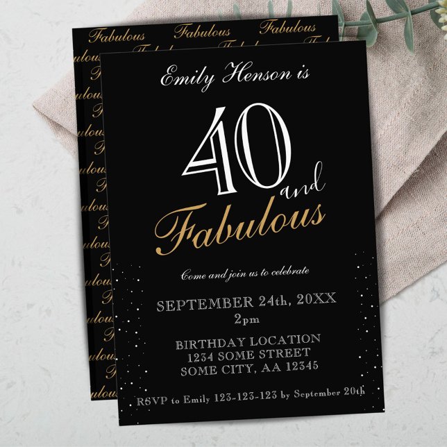 40 and Fabulous Black Elegant Script Birthday Invitation (Creator Uploaded)