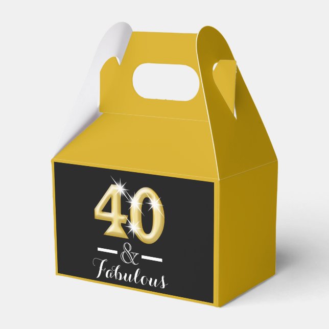 40 and fabulous black gold birthday favor boxes (Front Side)