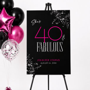 40 and Fabulous Black Pink Glam Sparkle Birthday Foam Board