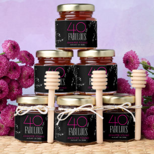 40 and Fabulous Black Pink Glam Sparkle Birthday Honey Jar Favors