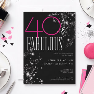 40 and Fabulous Black Pink Glam Sparkle Birthday Invitation