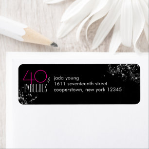 40 and Fabulous Black Pink Glam Sparkle Birthday Label