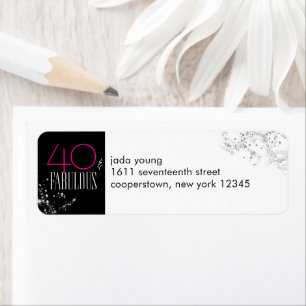 40 and Fabulous Black Pink Glam Sparkle Birthday Label