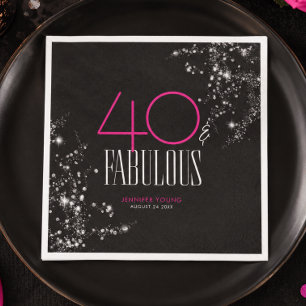 40 and Fabulous Black Pink Glam Sparkle Birthday Napkins