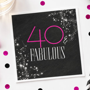 40 and Fabulous Black Pink Glam Sparkle Birthday Napkins
