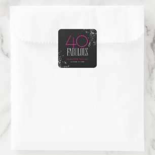 40 and Fabulous Black Pink Glam Sparkle Birthday Square Sticker