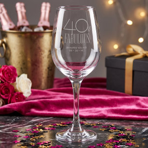 40 and Fabulous Black Pink Glam Sparkle Birthday Wine Glass