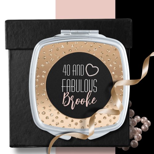 40 and Fabulous Bling Fancy 40th Gold Black Blush  Compact Mirror