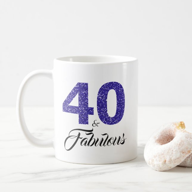 40 and Fabulous Blue Glitter 40th Birthday Coffee Mug (With Donut)