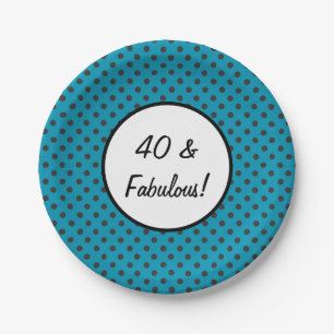 40 and Fabulous Blue Polka Dots Paper Plates