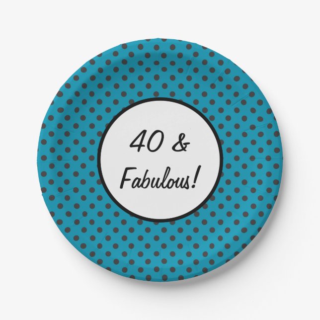 40 and Fabulous Blue Polka Dots Paper Plates (Front)