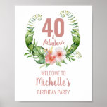 40 and fabulous blush pink elegant birthday party poster<br><div class="desc">Stylish design for a 40th birthday party with a blush pink "40 and fabulous" and a scripted name embellished by a feminine floral wreath on a white background. Customize age,  text,  name and background color.</div>