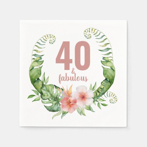 40 and fabulous blush pink script birthday party napkins