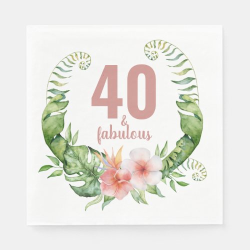 40 and fabulous blush pink script birthday party napkins