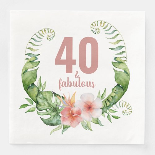 40 and fabulous blush pink script birthday party paper dinner napkins