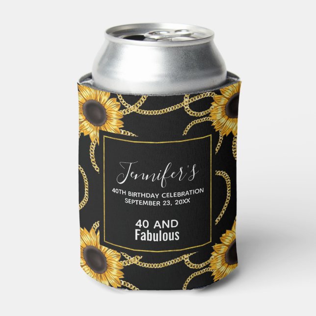 40 and Fabulous Classy Yellow Sunflowers Pattern Can Cooler (Can Front)