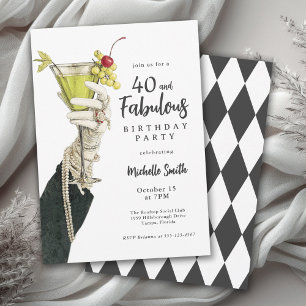 40 and Fabulous Cocktails and Pearls Birthday Invitation