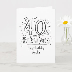 40 and Fabulous Doodle Happy Birthday Card