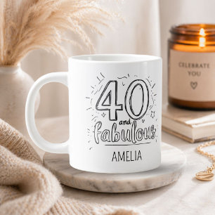 40 and Fabulous Doodle Happy Birthday Giant Coffee Mug