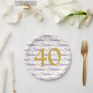 40 and Fabulous Elegant 40th Birthday Paper Plates