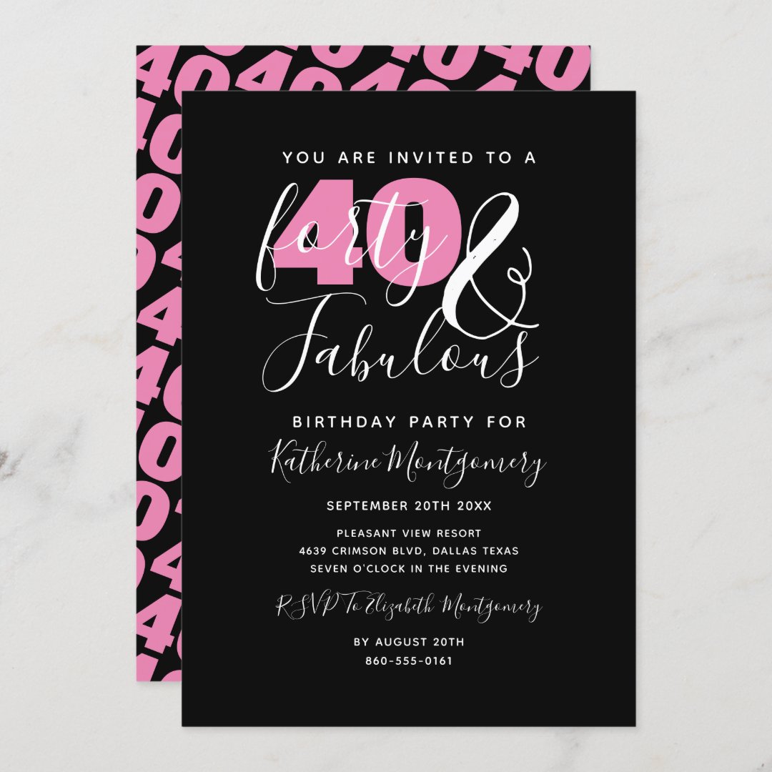 40 And Fabulous Elegant 40th Birthday Party Invitation | Zazzle