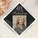 40 and Fabulous Elegant 40th Birthday Party Photo Napkins<br><div class="desc">40 and Fabulous Black Elegant 40th Birthday Party Photo Napkin. The inspirational 40 and fabulous is in modern white and golden script on a black background. Make your own 40th birthday party paper napkin for her. Personalize with your name and age number. Insert any of your photos into the template....</div>
