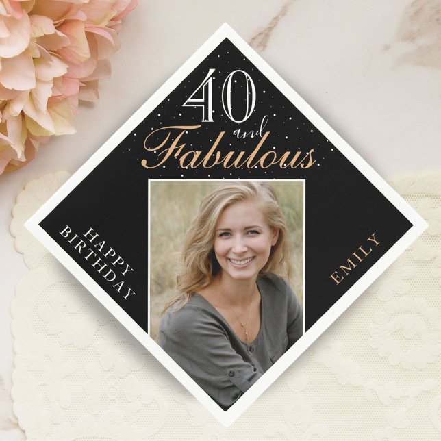 40 and Fabulous Elegant 40th Birthday Party Photo Napkins (Creator Uploaded)