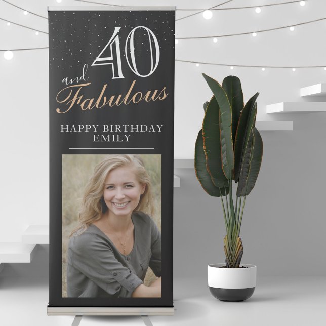 40 and Fabulous Elegant 40th Birthday Photo Retractable Banner (Creator Uploaded)