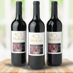 40 and Fabulous Elegant 40th Birthday Photo  Wine Label