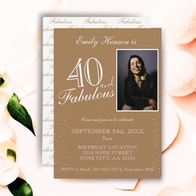 40 and Fabulous Elegant Beige Photo Birthday  Invitation (Creator Uploaded)