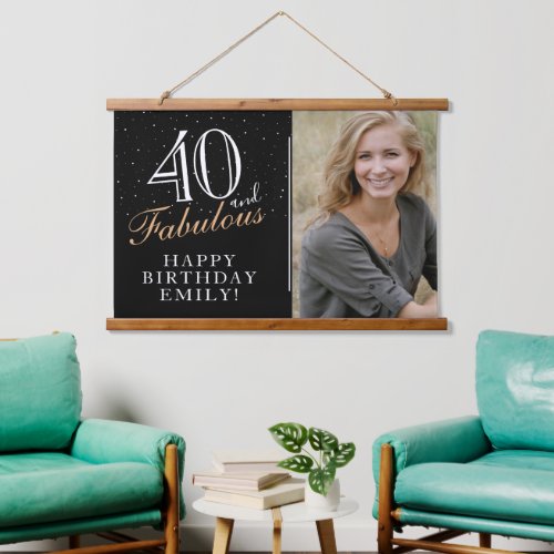 40 and Fabulous Elegant Black 40th Birthday Photo Hanging Tapestry