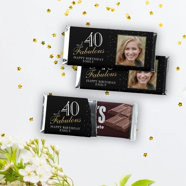40 and Fabulous Elegant Black 40th Birthday Photo Hershey Bar Favors (Creator Uploaded)