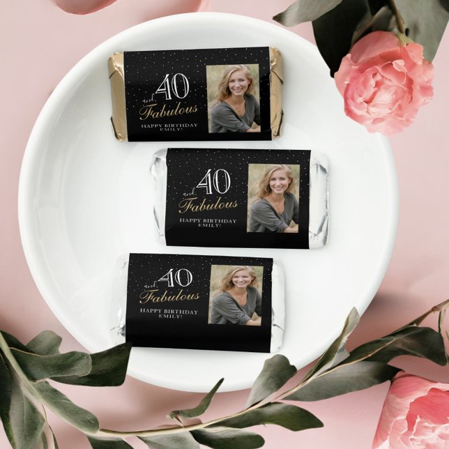 40 and Fabulous Elegant Black 40th Birthday Photo Hershey's Miniatures (Creator Uploaded)