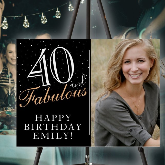 40 and Fabulous Elegant Black 50th Birthday Photo Foam Board (Creator Uploaded)
