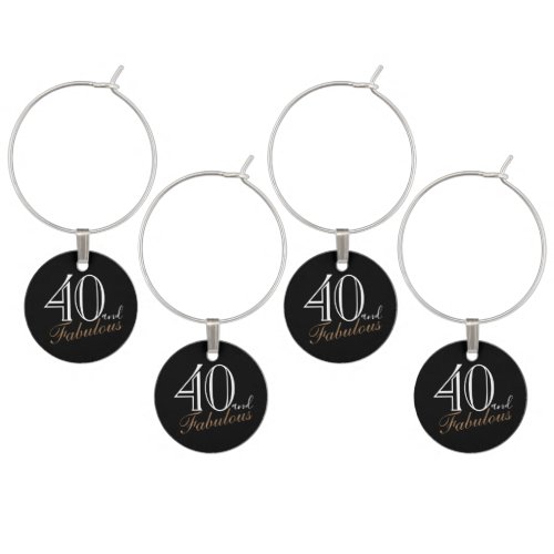 40 and Fabulous Elegant Black Script 40th Birthday Wine Charm