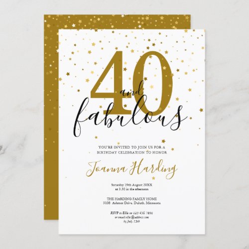 40 and Fabulous Elegant Gold and Black Birthday Invitation