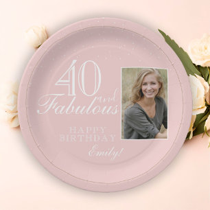 40 and Fabulous Elegant Pink 40th Birthday Photo Paper Plates