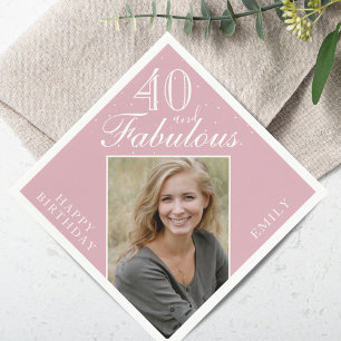 40 and Fabulous Elegant Pink Photo 40th Birthday Napkins