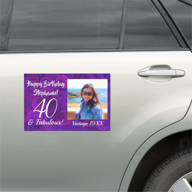 40 and Fabulous Elegant Purple Birthday Photo Car Magnet (In Situ)