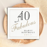 40 and Fabulous Elegant Script 40th Birthday Party Napkins<br><div class="desc">40 and Fabulous Typography Elegant 40th Birthday Party Napkin. The inspirational 40 and fabulous is in modern black and golden script. Make your own 40th birthday party paper napkins for her. Personalize with your name and age number.</div>